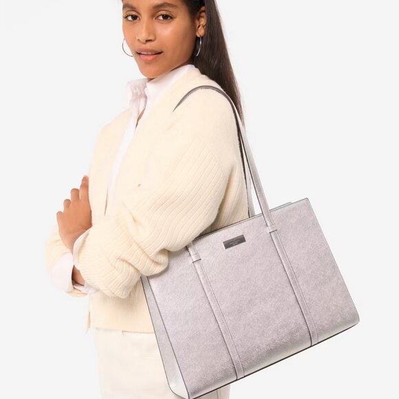 Kate Spade Kenzie Metallic Large Tote Shoulder Bag Lunar Light Limited Edition - Picture 2 of 7